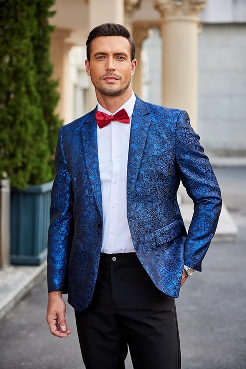 COOFANDY Men's Floral Tuxedo Jacket Irish Holiday Party Dinner Prom One Button Suit Blazer