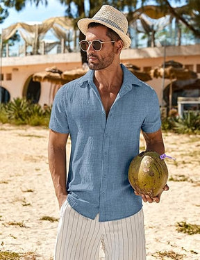 COOFANDY Mens Button Down Short Sleeve Shirt Casual Beach Shirt Summer Vacation Textured Shirts