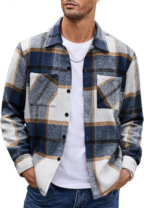 COOFANDY Men's Flannel Shirts Casual Button Down Plaid Shirt Jacket Long Sleeve Fleece Shacket with Pockets