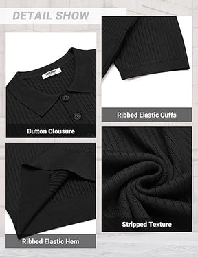 COOFANDY Mens Knit Polo Shirts Short Sleeve Button Down Shirt Textured Casual Summer Beach Shirts