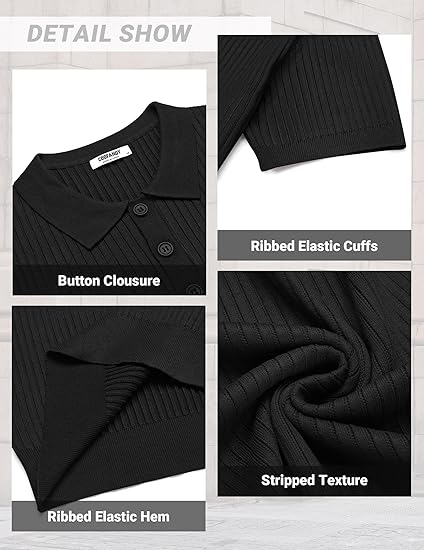 COOFANDY Mens Knit Polo Shirts Short Sleeve Button Down Shirt Textured Casual Summer Beach Shirts