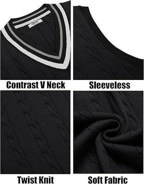 COOFANDY Men's Sweater Vest V Neck Casual Sleeveless Pullover Striped Cable Knit Sweater Vest