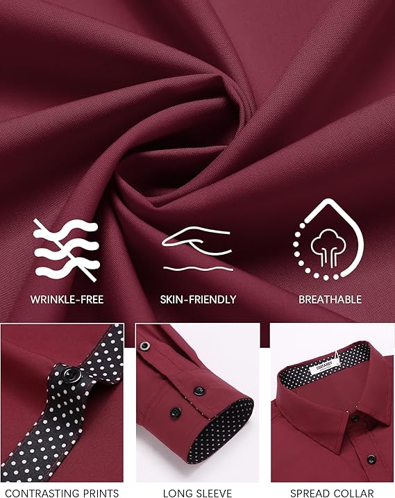 COOFANDY Mens Dress Shirts Long Sleeve Button Down Shirts Untucked Wrinkle-Free Business Casual Shirts