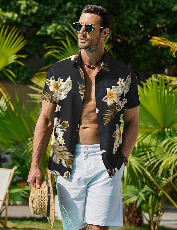 COOFANDY Mens Hawaiian Shirt Short Sleeve Button Down Shirt Tropical Summer Beach Shirt