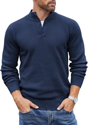 COOFANDY Men's Quarter Button Sweater Lightweight Mock Neck Pullover Sweater Fashion Casual Knitted Waffle Henley Sweater