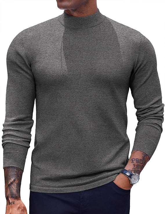 COOFANDY Men's Mock Turtleneck Sweaters Long Sleeve Casual Knit Shirts Half Neck Thermal Lightweight Pullover Sweater