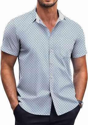 COOFANDY Short Sleeve Button Down Shirts Dress Shirts Casual Polka Dot Print