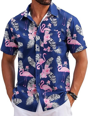 COOFANDY Mens Hawaiian Shirts Short Sleeve Tropical Button Down Shirts Floral Summer Beach Shirt