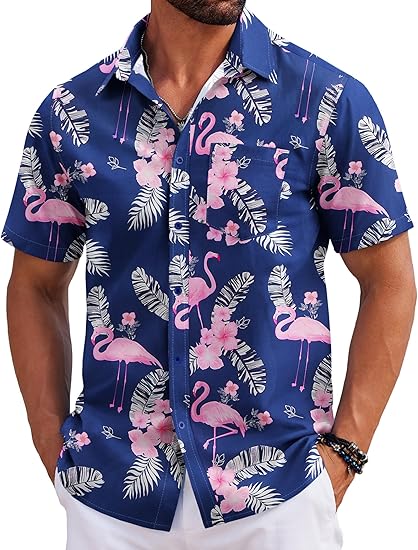COOFANDY Mens Hawaiian Shirts Short Sleeve Tropical Button Down Shirts Floral Summer Beach Shirt