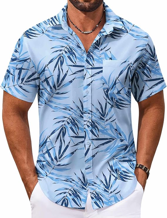COOFANDY Men's Hawaiian Shirt Short Sleeve Casual Button Down Tropical Summer Beach Aloha Shirts