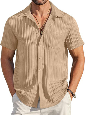 COOFANDY Men's Saint Patrick's Day Green Short Sleeve Textured Casual Button Down Shirt with Pocket Summer Beach Wear