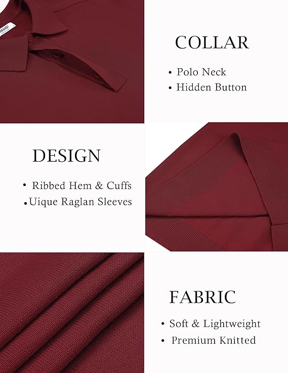 COOFANDY Mens Knit Polo Sweater Long Sleeve Polo Collared Sweaters Hidden Button Casual Pullover Sweater