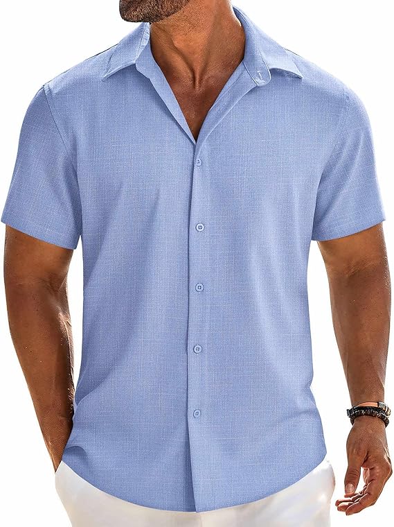 COOFANDY Button Down Shirt Short Sleeve Casual Shirts Linen Shirts