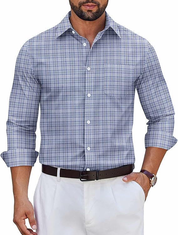 COOFANDY Men's Long Sleeve Plaid Button Down Dress Shirt