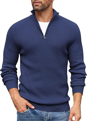 COOFANDY Men's Quarter Zip Sweaters Slim Fit Mock Neck Pullover Sweater Lightweight Knitted Polo Sweaters