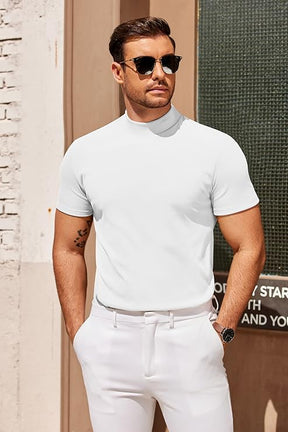 COOFANDY Mens Mock Turtleneck Sweater Short Sleeve Slim Fit Turtle Neck Sweaters Casual Basic Tee Ribbed Knit Pullover Tops