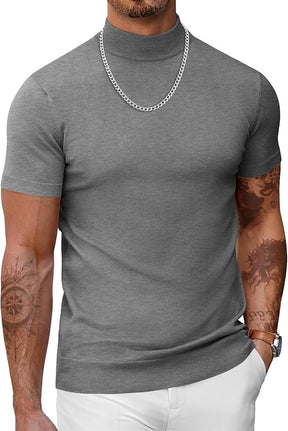 COOFANDY Mens Casual  Mock Turtleneck Sweater Short Sleeve