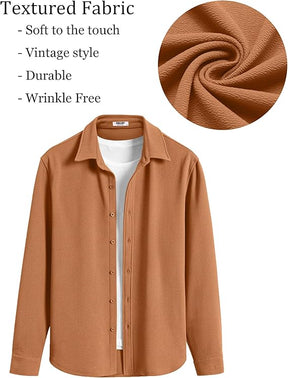 COOFANDY Mens Casual Button Down Shirt Long Sleeve Lightweight Jacket Fashion Textured Shirts