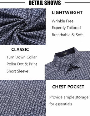 COOFANDY Short Sleeve Button Down Shirts Dress Shirts Casual Polka Dot Print