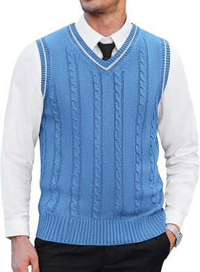 COOFANDY Men's  Vest V Neck Slim Fit Casual Sleeveless Twisted Knitted Pullover Sweater