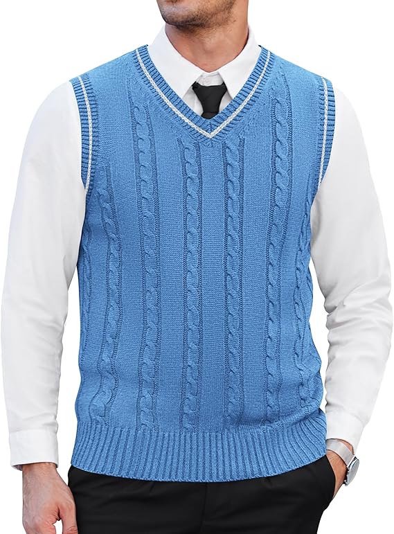 COOFANDY Men's  Vest V Neck Slim Fit Casual Sleeveless Twisted Knitted Pullover Sweater