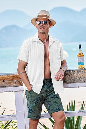 COOFANDY Men's Short Sleeve Casual Button Down Shirts Textured Summer Beach Shirt with Pocket