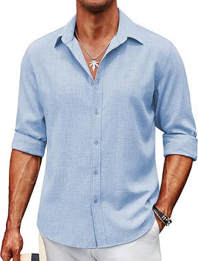 COOFANDY Men's Casual Button Down Shirt Long Sleeve Untucked Chambray Shirt Wrinkle Free Dress Shirts