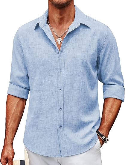 COOFANDY Men's Casual Button Down Shirt Long Sleeve Untucked Chambray Shirt Wrinkle Free Dress Shirts