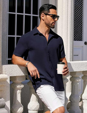 COOFANDY Mens Short Sleeve Button Down Shirts Waffle Shirt Casual Beach Summer Shirts Wrinkle Free Vacation Shirts