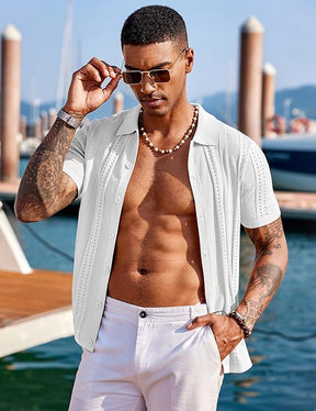 COOFANDY Men's Knit Shirts Short Sleeve Button Down Polo Shirt Fashion Casual Summer Beach Shirts