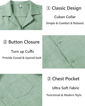 COOFANDY Men's Saint Patrick's Day Lucky Green Cuban Linen Shirt