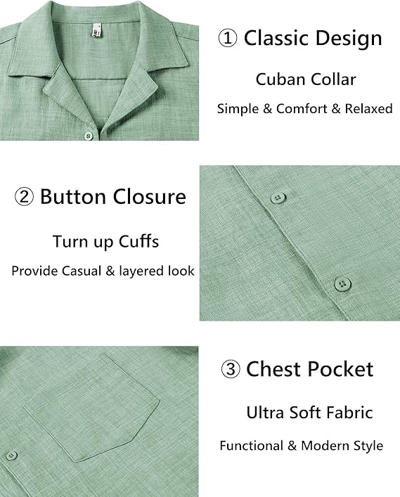 COOFANDY Men's Saint Patrick's Day Lucky Green Cuban Linen Shirt