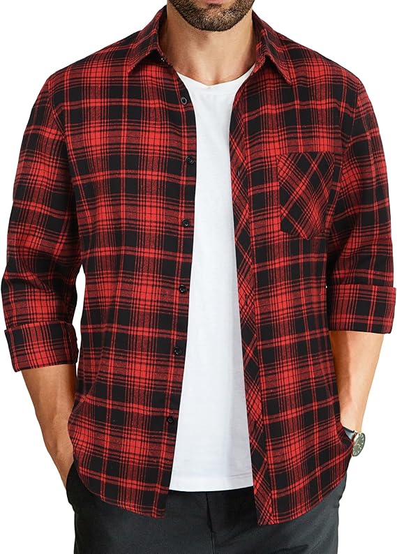 COOFANDY Men's Flannel Plaid Shirts Long Sleeve Button Down Shirts Casual Fall Shirt Jacket
