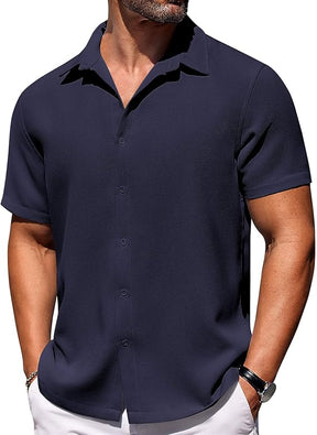 COOFANDY Mens Short Sleeve Button Down Shirts Waffle Shirt Casual Beach Summer Shirts Wrinkle Free Vacation Shirts