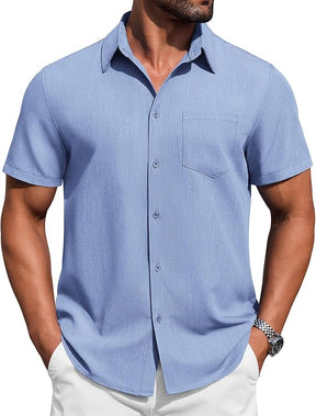 COOFANDY Mens Button Down Short Sleeve Shirt Casual Summer Stretch Denim Dress Shirts with Pocket