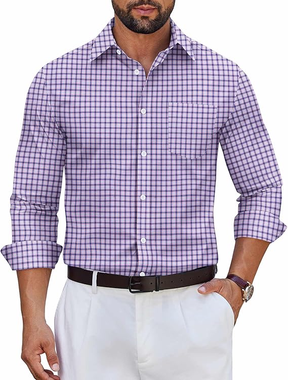 COOFANDY Men's Long Sleeve Plaid Button Down Dress Shirt