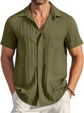 COOFANDY Men's Saint Patrick's Day Green Short Sleeve Textured Casual Button Down Shirt with Pocket Summer Beach Wear