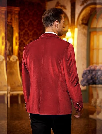 COOFANDY Men's Velvet Blazer One Button Velour Tuxedo Jacket Notched Lapel Suit Jackets for Prom Wedding Party Dinner