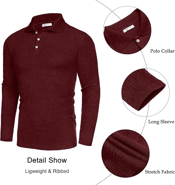 COOFANDY Men's Casual Polo Shirts Long Sleeve Textured Knit Tee Shirt Wrok Tshirts