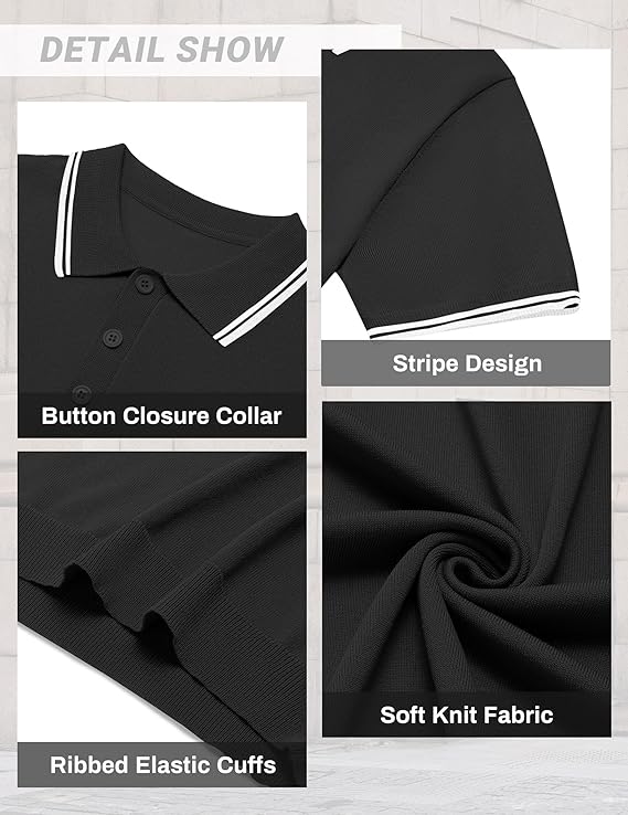 COOFANDY Men's Knit Polo Shirts Short Sleeve Casual Button Golf Polo Shirts Collared T Shirt