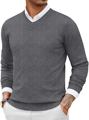 COOFANDY Men Casual V Neck Sweater Ribbed Knit Slim Fit Long Sleeve Pullover Top