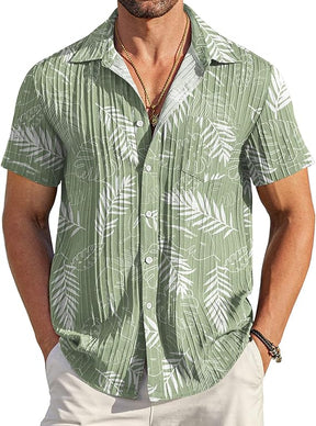 COOFANDY Men's Saint Patrick's Day Green Short Sleeve Textured Casual Button Down Shirt with Pocket Summer Beach Wear