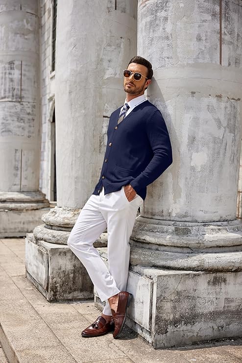 COOFANDY Men's Cardigan Sweater Long Sleeve Casual V Neck Button Down Knitted Sweater with Pockets