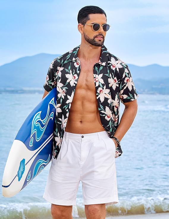 COOFANDY Mens Hawaiian Shirt Short Sleeve Button Down Floral Aloha Shirts Tropical Vacation Beach Shirts