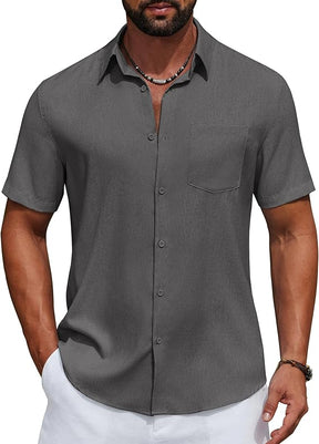 COOFANDY Men's Short Sleeve Casual Button Down Shirts Summer Beach Wedding Textured Linen Shirt for Men
