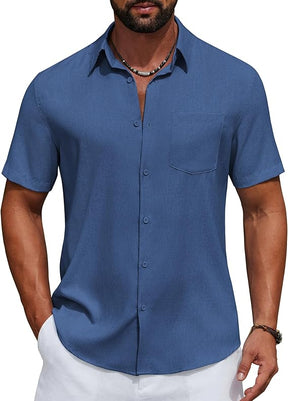COOFANDY Men's Short Sleeve Casual Button Down Shirts Summer Beach Wedding Textured Linen Shirt for Men