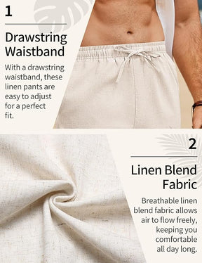 COOFANDY Men's Linen Pants Drawstring Casual Loose Fit Beach Summer Pants Lightweight Linen Trousers Yoga Pants