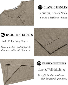 COOFANDY Henley T-Shirt Long Sleeve Pullover Shirts Basic Tees