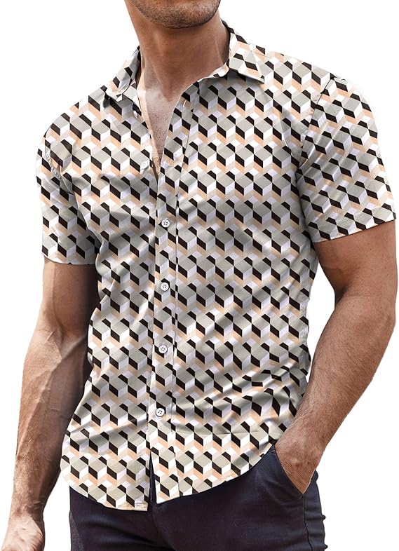 COOFANDY Men's Muscle Fit Dress Shirts Wrinkle-Free Short Sleeve