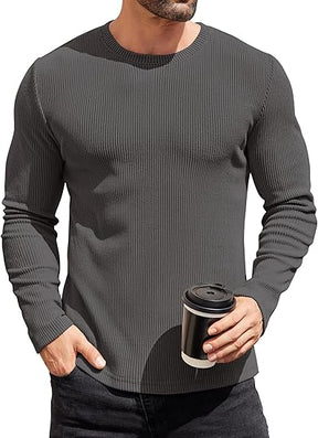 COOFANDY Mens Long Sleeve Shirts Thermal T-Shirt Slim Fit Crewneck Sweater Knitted Pullover Shirt